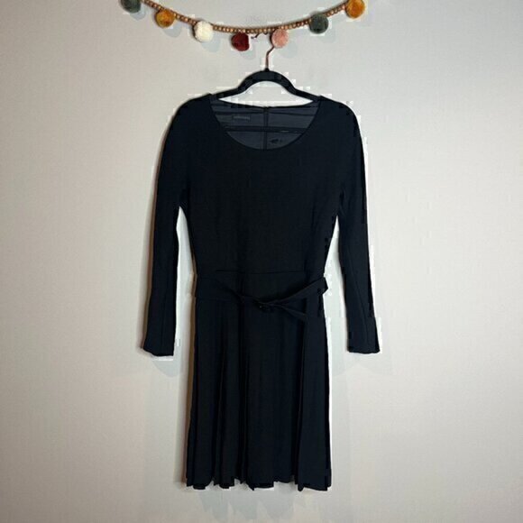 Victor Victoria black pleated belted wool dress - Picture 1 of 8